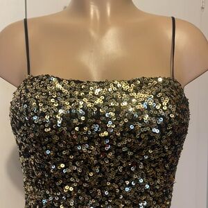 B.DARLIN  Fully bodice Gold tone Sequined Strap Mini Dress  size 7/8” women